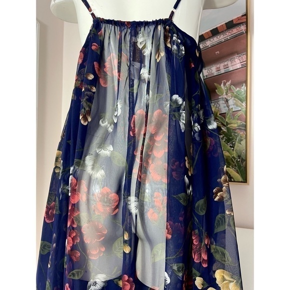 Victoria's Secret Gold Label Navy Blue Floral Long Sheer Nightgown Slip Medium - Picture 3 of 6